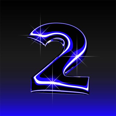 Holografik bitişi olan üç boyutlu ışıltılı 2 numara. Yanardöner sıvı metalle Y2K yazı tipi. Çağdaş geçmişe dönük tasarım için izole vektör oluşturucu