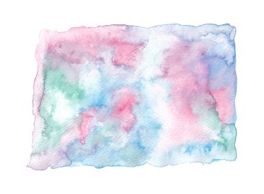 Soyut pembe ve mavi suluboya resim arkaplanı, beyaz üzerinde dikdörtgen izole