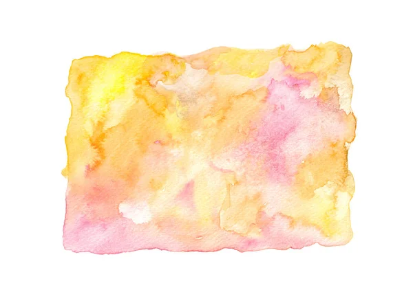 摘要粉红黄水彩画背景 长方形 白色孤立 — 图库照片