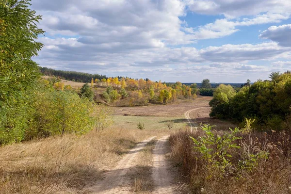 Sonbahar manzarası, bir yol ve güzel bir manzara.