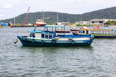Santos, SP, Brezilya - 17 Ocak 2026: Balıkçı, Ponta da Praia 'daki balıkçı güvertesinde bir balık fugu tutuyor.