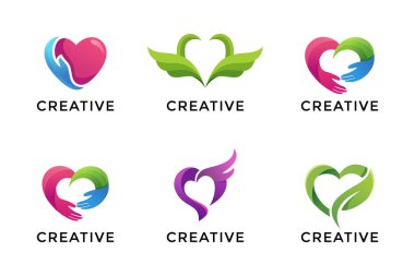 El ve Yaprak Yardım Vakfı ve Sağlık Hizmetleri Markası ile Soyut Yaratıcı Kalp Logosu Koleksiyonu
