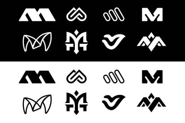 Kurumsal Markalaşma ve Yaratıcı Teknoloji Kimlik Paketi için Minimalist Geometrik Şekillerle Modern Soyut Harf M Logo Koleksiyonu