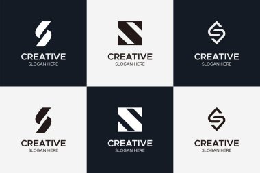 Tech Startup ve Kurumsal Markalaşma Kimlik Paketi için Minimalist Geometrik Şekiller ve Monogram Çizgi Sanatı ile Modern Soyut S Harfi Logo Koleksiyonu