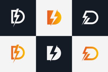 Elektrik Enerji Teknolojisi Teknolojisi ve Dinamik Markalaşma Kurumu Kimlik Paketi için Yıldırım Yıldırımı Şimşek Yıldırımı Sembollü Çağdaş D Harfi Logo Koleksiyonu