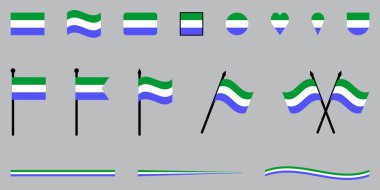Sierra Leone Bayrak Koleksiyonu Yürek, Çember ve Kalkan Tasarım Şekilleri Bayraklarını Sallıyor.