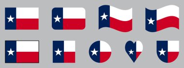 Teksas Eyaleti Bayrak Koleksiyonu Dikdörtgen, Dalgalanma, Kalp ve Yuvarlak Vektör Sembolleri