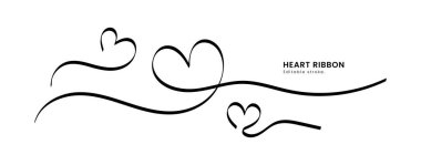 Minimum kurdele kalp ayırıcı çizgisi çizimi dekoratif aşk ayırıcı, düzenlenebilir vuruş vektörü, düzen ve şablonlar için temiz romantik tasarım öğesi