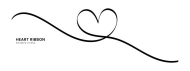 Basit kalp şekli sürekli çizgi simgesi, düzenlenebilir vuruş vektörü tasarımı ile minimum aşk sembolü, romantik ve sosyal kullanım için modern illüstrasyon