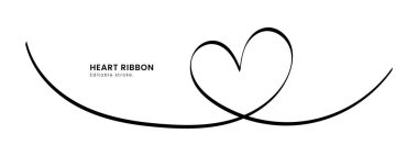 Zarif kalp kurdelesi kesintisiz çizgi çizimi, düzenlenebilir vuruş vektör stili minimum romantik tasarım, aşk temalı grafikler için modern dekoratif element