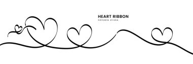 Dekoratif kalp kurdelesi sürekli çizgi çizimi, düzenlenebilir vuruş vektör stili zarif romantik tasarım, düğün ve sevgililer günü grafikleri için modern aşk unsuru