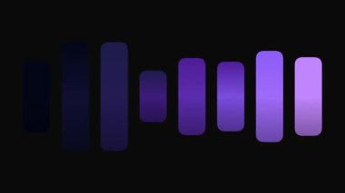 Canlı mor ses eşitleyici çubuklar dinamik olarak soyut ve karanlık bir arkaplanda titreşiyor