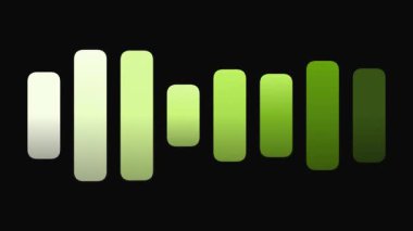 Titreşen yeşil ses eşitleyici çubukları koyu dijital ekranda sesi görsel olarak temsil eder