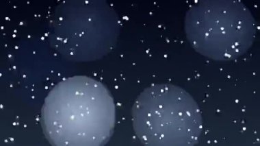 Düşen Beyaz Parçacıklarla Koyu Mavi Arkaplanda Yüzen Parlayan Küreler