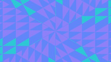 Merkezden yayılan canlı mavi ve yeşil üçgenlerin büyüleyici geometrik deseni dinamik ve geleceksel bir görsel etki yaratır..