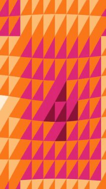 Canlı turuncu, pembe ve beyaz üçgenlerin hareketli ve dinamik geometrik dizaynlı büyüleyici bir deseni..