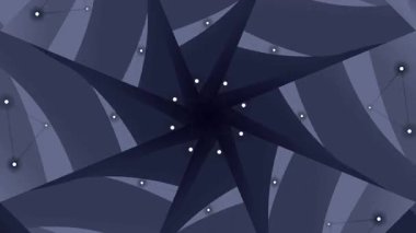 Koyu gri geometrik şekiller dinamik bir şablon içinde hareket eder ve kesişir, küçük beyaz noktalar etrafa saçılır, derinlik ve görsel ilgi hissi yaratır..