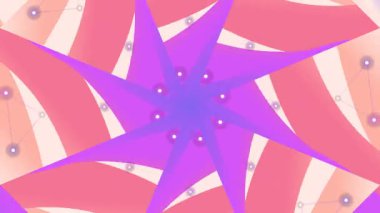 Pembe, mor ve beyaz şekilli renkli bir geometrik desen büyüleyici bir hareketle dönüyor, dinamik ve göz alıcı bir görsel etki yaratıyor..