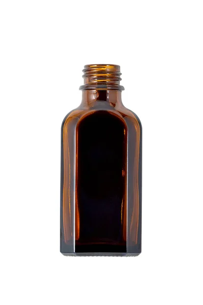 Frasco de vidrio marrón para la medicina. Aislado sobre un fondo blanco —  Fotos de Stock