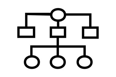 Görüntü, hiyerarşik ya da örgütsel bir grafiğin basit, siyah beyaz bir simgesidir. Üç dikdörtgen düğüme bağlı üst dairesel bir düğümden oluşur.
