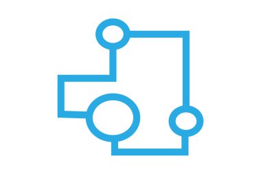 Resim, beyaz arkaplanda basit, biçimlendirilmiş bir mavi çizgi çizimini gösteriyor. Devre benzeri bir diyagram ya da süreç akışını betimler