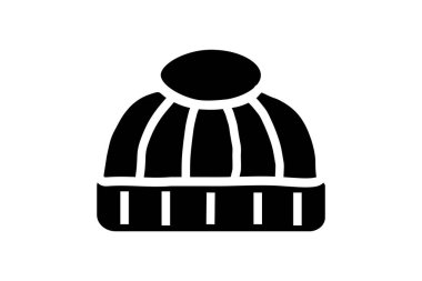 Görüntü, bir kış beresinin siyah beyaz çizgisi. Şapkanın yuvarlak bir şekli, dikey kaburga çizgileri ve altta katlanmış bir kenarı var..