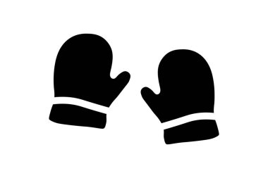 Görüntü, bir çift kış eldiveninin basit siyah bir siluetini gösteriyor. Eldivenlerin klasik yuvarlak bir şekli, ayrı bir başparmak bölgesi ve alt kısmında kalın bir manşet var..