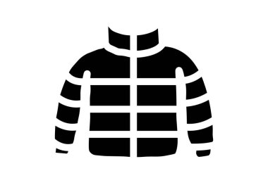 Görüntü, beyaz arka planda bir kış kirpi ceketinin siyah siluetini gösteriyor. Ceketin yüksek yakası ve yatay ve dikey bölümler tarafından oluşturulan bölümleri vardır.