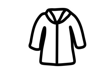 Görüntü, uzun kollu bir elbisenin basit bir çizimini gösteriyor, muhtemelen bir palto ya da bornoz. Ana hatları kalın ve siyahtır. Önü açık bir elbise tasması ve belirgin bir tasmayla tasvir edilir..