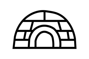 Görüntü, bir iglonun siyah beyaz ana hatlarıyla çizilmiş hali. Kalın siyah çizgilerle tanımlanan ve buz bloklarına benzeyen görünen kubbe şekilli bir yapı tasvir ediyor..