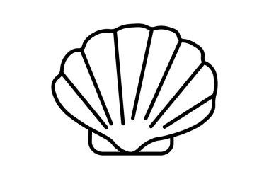 Görüntü, deniz kabuğunun basit siyah bir taslağını gösteriyor. Pervane gibi bir şekli var, kenarları kıvrımlı ve tabandan tepeye doğru yayılan çizgiler, genellikle plaj ve okyanus yaşamı ile ilişkilendiriliyor..