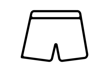 Görüntü, bir şortun siyah ana hatlı simgesini gösteriyor. Tasarım basit ve minimalistik, sıcacık havalarda giyilen günlük ya da spor kıyafetleri temsil ediyor..