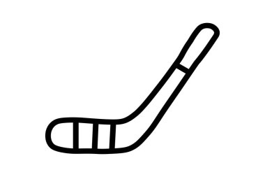 Basit, siyah beyaz bir hokey sopası çizimi. Çubuk, uzun bir şaft ve ucunda kalın siyah çizgilerle çizilmiş kavisli bir bıçakla tasvir edilir..