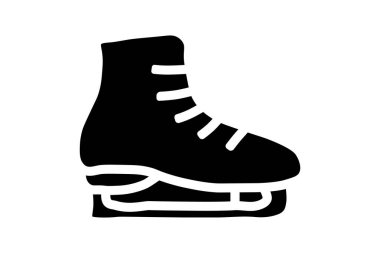 Cesur, siyah beyaz bir buz pateni ikonu. Kaykayın şekli, bot ve bıçak dahil, koyu siyah bir siluet..