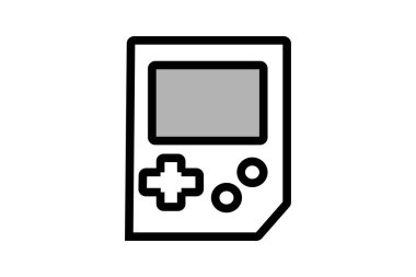 Görüntü, Game Boy kartuşuna çok benzeyen, taşınabilir bir video oyun konsolunun çizgi film stili çizimi..