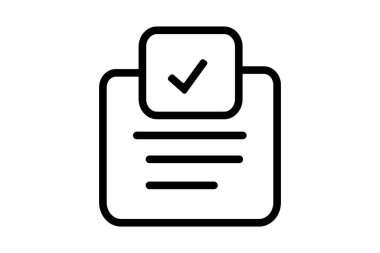 Metin satırları ile dikdörtgen biçiminde bir şekil ve üzerinde tamamlamayı veya onaylamayı temsil eden işaretli bir sembol içeren bir kare içerir..