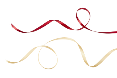 Kırmızı ve altın kıvrımlı kıvrımlı, kıvrımlı, kıvrımlı şerit beyaz veya şeffaf png 'ye izole edilmiş.