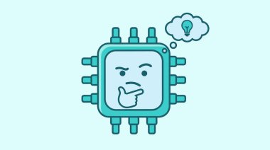 Mikroçip Çizgi Film Karakteri Çizimi Düşünme.