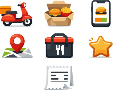 Yiyecek Teslimat Servisi Simgeleri.