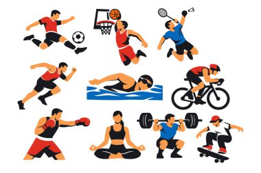 Çizgi İnsanlar Birlikte Egzersiz Yapıyor.