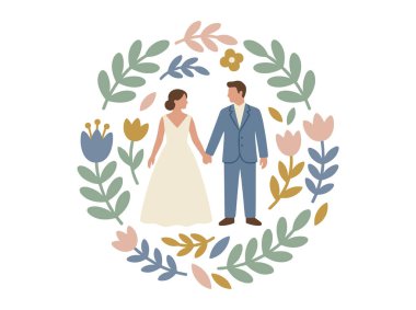 Gelin ve damat el içinde el.