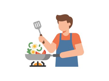 Adam mutfakta sebze pişiriyor..