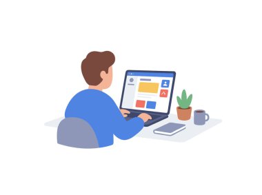 Dizüstü bilgisayarda çalışan adam.