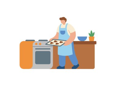 Adam mutfakta yemek pişiriyor..