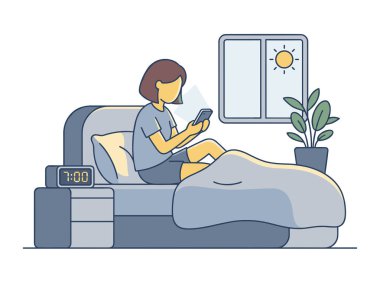 Yatakta uyanan kadın.