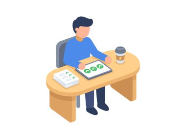 Tabletle Masada Çalışan Adam.