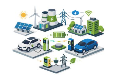 Yeşil ekoloji ve enerji kavramının vektör düz tasarımı