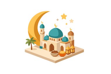 Ramazan camisi ve ay simgesi, düz tasarım.