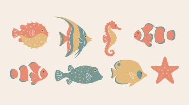 Balık vektör çizimi kümesi