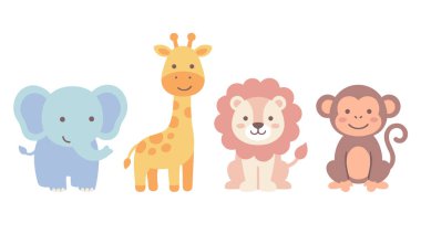 Beyaz arka planda izole edilmiş bir grup hayvan